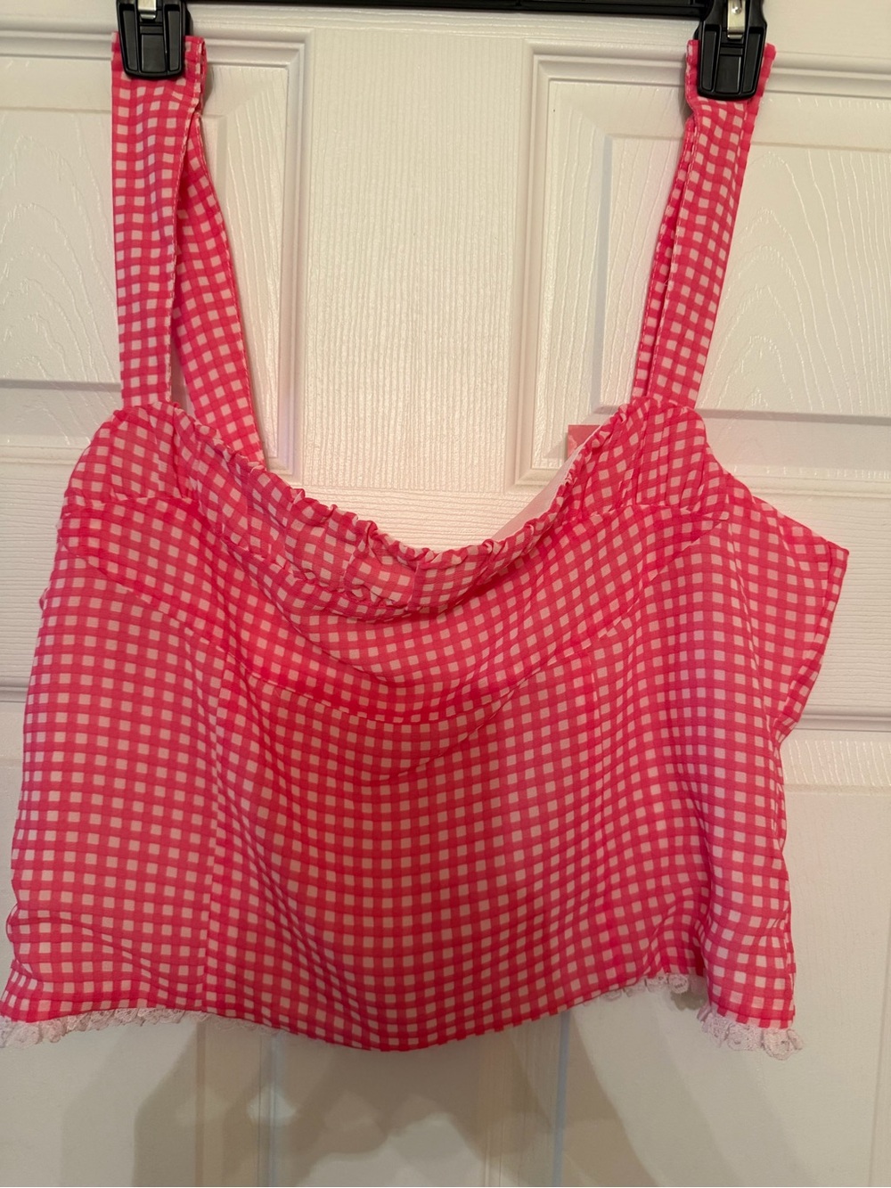 Megan Moroney Cloud 9 Pink Gingham Cowl-Neck Cropped Tank Top